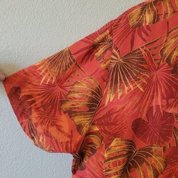Vintage NOTATIONS 100% Silk Button Down Size 18W Hawaiian Leaves Aloha Tiki Plus - Picture 3 of 7